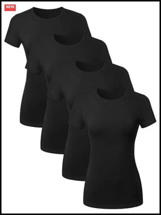 Tops - Women's Cotton Crew Neck Fitted T-Shirt Short Sleeve Tee
